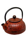 clay Chinese teapot with beautiful traditional ornaments on white background