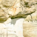 The clay cliff by the river with the beginning of occurrence of erosion types of terrain and protruding roots Royalty Free Stock Photo