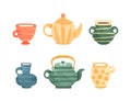 Clay Crockery and Ceramic Utensils as Kitchenware Vector Set