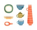 Clay Crockery and Ceramic Utensils as Kitchenware Vector Set