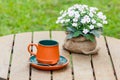 Clay cup with boquet of flower. Royalty Free Stock Photo