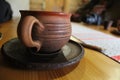Clay coffee cup made by own hands
