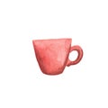 Clay cup watercolor illustration on white background. Terracotta clay mug isolated