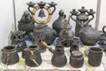 Clay dishes. Ceramic national Ukrainian dishes made in the Poltava region in the village of Opishnya and demonstrated at the in