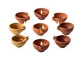 Clay diyas lit with flames arranged in a circle Royalty Free Stock Photo