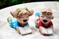 Clay dolls children boy and girl reading book