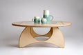 Clay Drinking Set on Modern Natural Wood Round Table Top