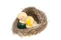 Clay figurine in bird nest