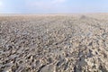 Clay in flat plain, steppe, salt, salt lake, heat and sky