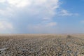 Clay in flat plain, steppe, salt, salt lake, heat and sky