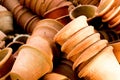 Clay flower pots lying in stacks Royalty Free Stock Photo