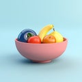 Clay Fruit Bowl 3d Icon, Bowl of Plastic Fruits, Simple Cute Side View 3d Fruit, Minimal Clay