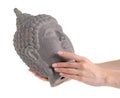 Clay head buddha in hand