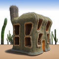 Clay House With Cactus in the Background. Generative AI.