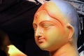 Clay idol of Hindu goddess Devi Durga. Idol of Hindu Goddess Durga during preparations in Kolkata. Royalty Free Stock Photo