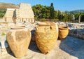 Clay jars at the Palace of Knossos, Crete, Greece. Knossos Palace is largest Bronze Age archaeological site on Crete and Royalty Free Stock Photo