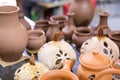 Clay jugs. Lots of ceramics for sale Royalty Free Stock Photo