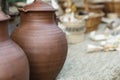 Clay jugs pair large brown Kraft copy space pottery art base