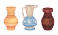 Clay kitchenware assortment set. Vintage ceramic vases vector illustration