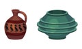 Clay kitchenware assortment set. Vuntage jug and vase ceramic vessels vector illustration Royalty Free Stock Photo