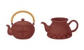 Clay Kitchenware and Ceramic Vessel with Tea Kettle Vector Set