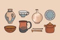 Clay kitchenware and tableware concept.