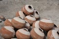 Clay made water pots placed on the ground Royalty Free Stock Photo