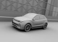 Clay model rendering of autonomous electric SUV driving on the highway