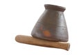 Clay mortar and wooden pestle Royalty Free Stock Photo