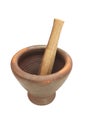 Clay mortar and wooden pestle Royalty Free Stock Photo