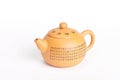 Clay orange teapot with chinese calligraphy Royalty Free Stock Photo