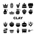 clay pot ceramic pottery bowl icons set vector