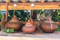Clay pot on drinking water is the Thai way of life , lanna style