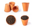 Clay pot filled with organic potting soil