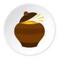 Clay pot full of gold coins icon circle