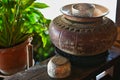 Clay pot jar used for drinking water in traditional Royalty Free Stock Photo