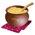 Clay pot with millet porridge in it