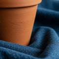 A clay pot with a smooth surface and subtle texture is partially visible, set against a Royalty Free Stock Photo