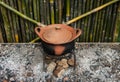 Clay pot and stove / Asian pottery Royalty Free Stock Photo