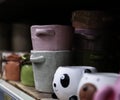 pots, pottery, counter, shop, market, colored pots, for flowers, home flowers, flower planting