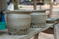Clay pots made by hand of Thai traditional old pottery jar Royalty Free Stock Photo