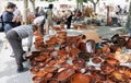 Clay pots, plates and pots at a pottery fair in Zamora.