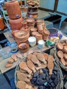 Clay pots in shop indian Pakistani traditional utensils