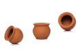 Clay pots used since ancient times on white background.soft clay