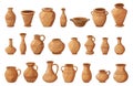 Clay pots, vases and jugs. Ancient traditional east culture crockery and water jug. Isolated archeology treasures