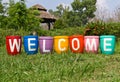 Clay pots with welcome message