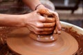 Clay potter hands closeup working Royalty Free Stock Photo