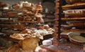 Clay potter works stored on a warehouse