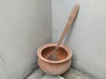 Clay pottery and large ladles looked abandoned for years