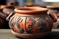 Clay pottery on display at a flea market stall. Royalty Free Stock Photo